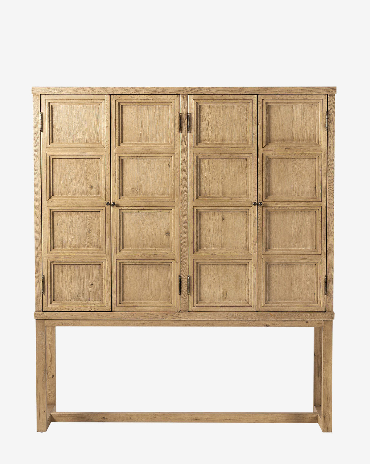 Rustic Worn Oak Cabinet with Bronze Hardware for Living Room