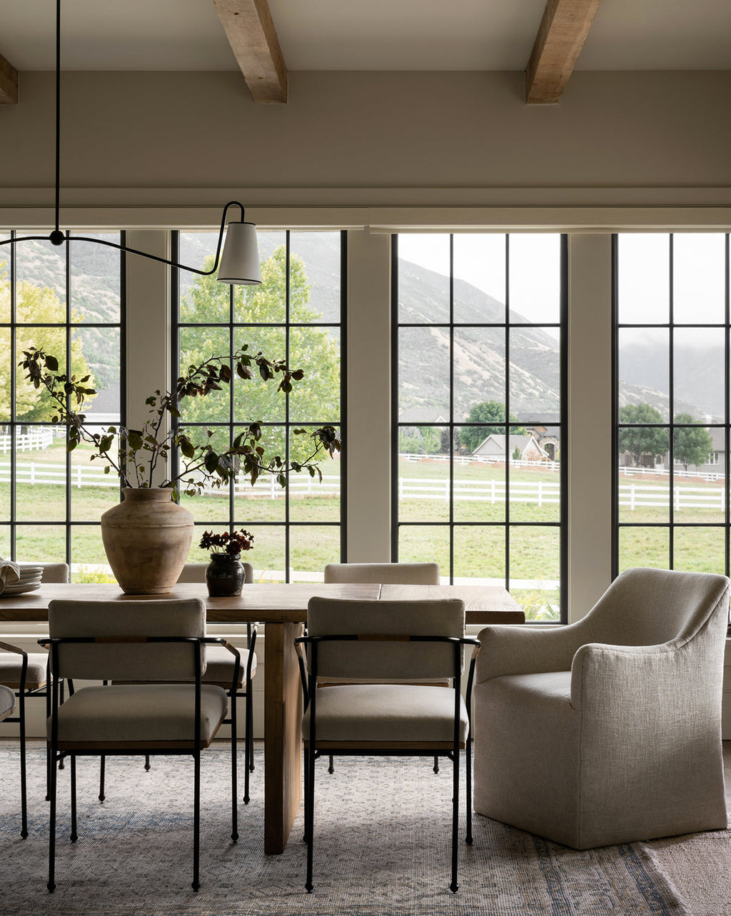 Contemporary Linen Dining Chair with Fluid Armrests for Dining Room