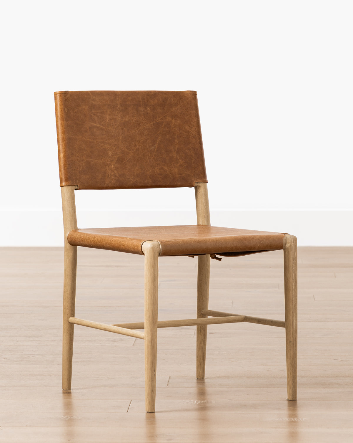 Transitional Leather & Wood Dining Chair with Rounded Straps for Dining Room