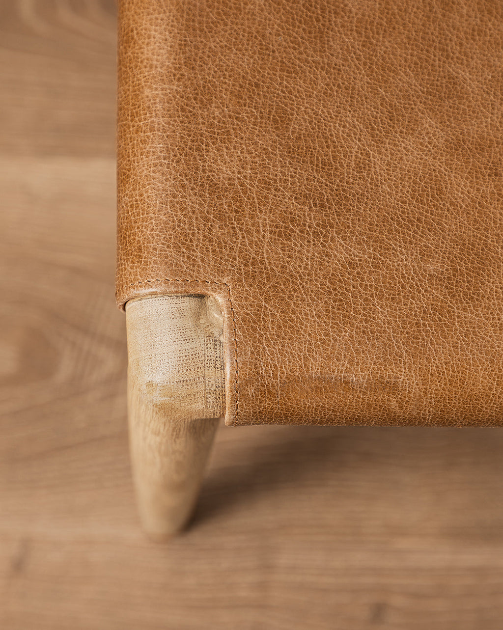 Transitional Leather & Wood Dining Chair with Rounded Straps for Dining Room