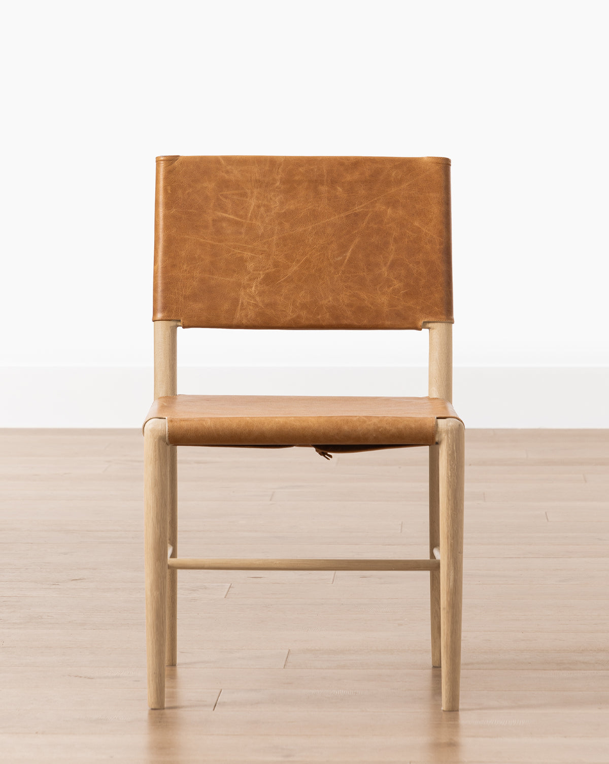 Transitional Leather & Wood Dining Chair with Rounded Straps for Dining Room
