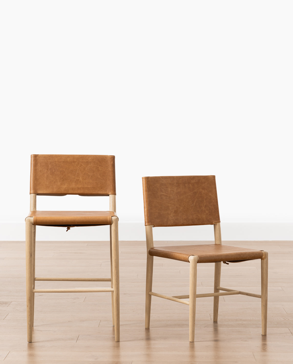Transitional Leather & Wood Dining Chair with Rounded Straps for Dining Room