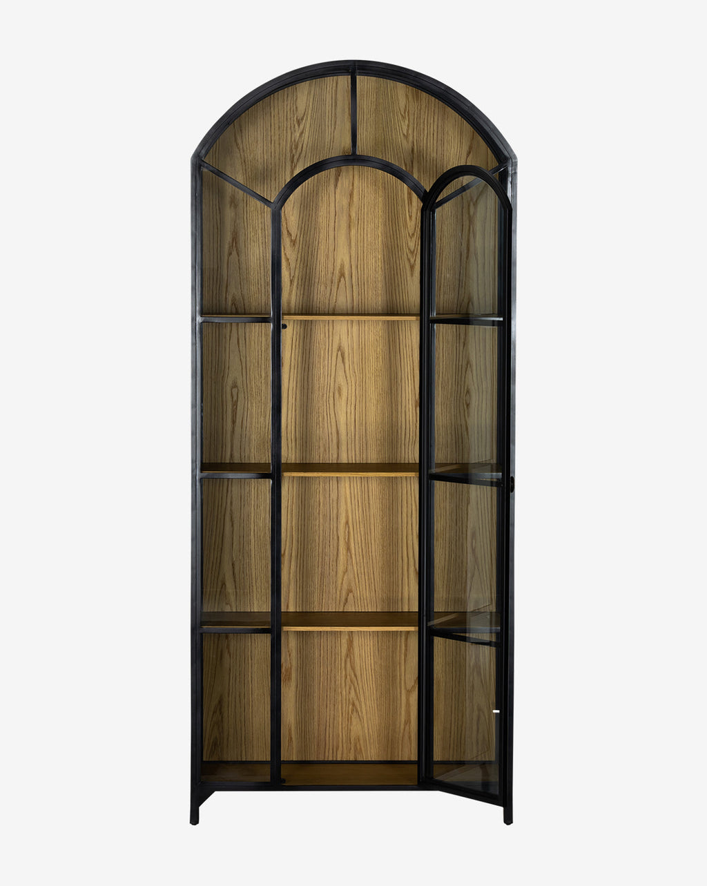 Modern Oak Cabinet with Arched Top & Glass Doors for Living Room