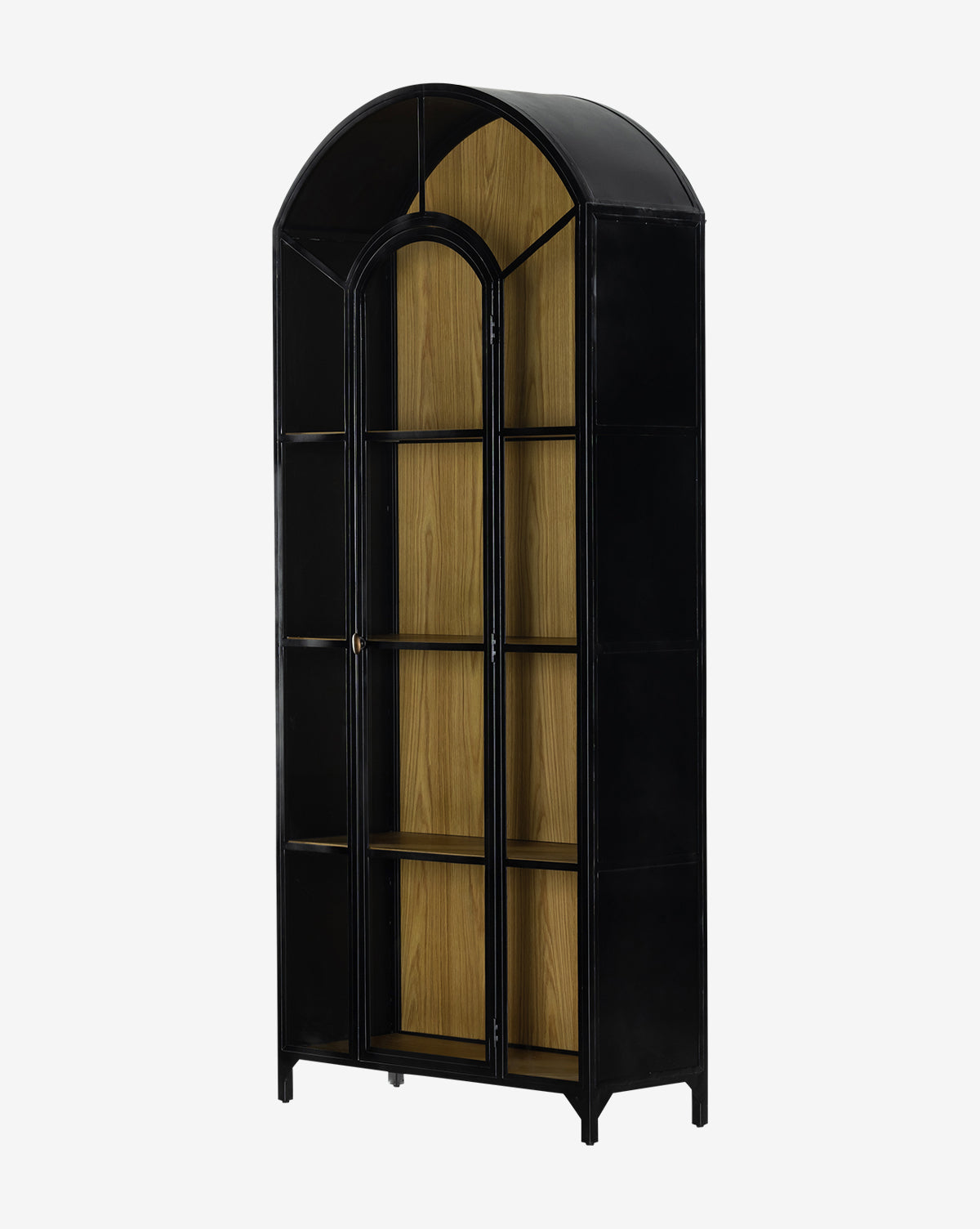 Modern Oak Cabinet with Arched Top & Glass Doors for Living Room