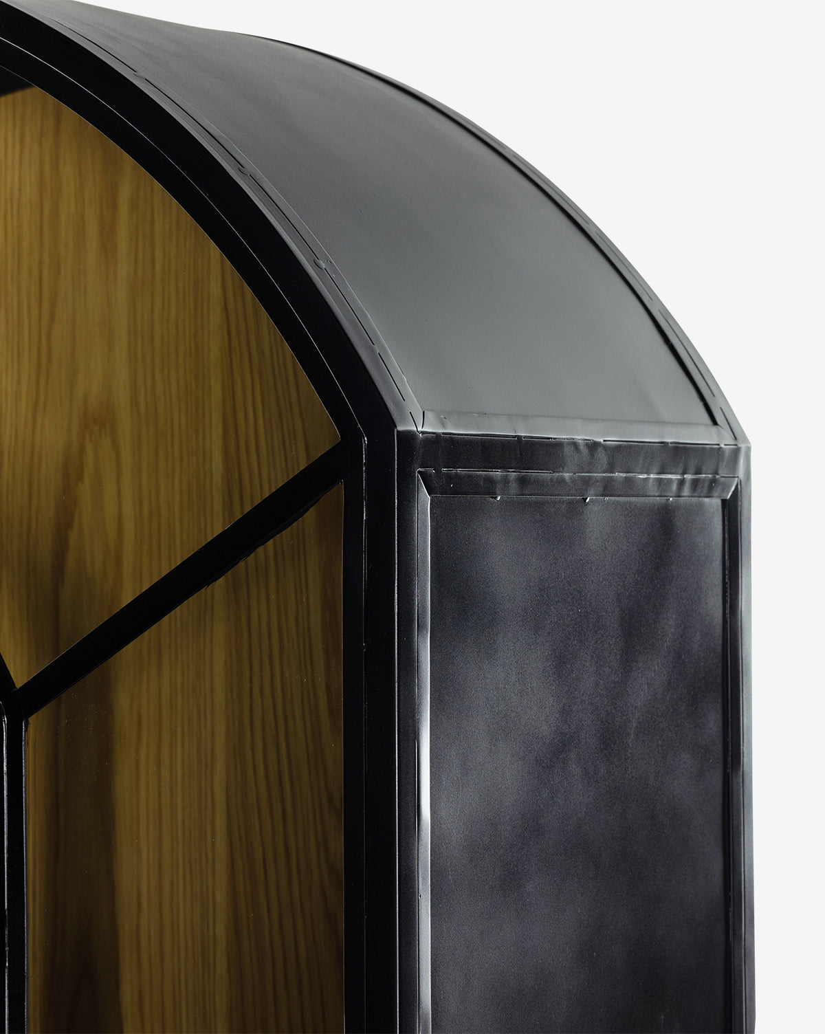Modern Oak Cabinet with Arched Top & Glass Doors for Living Room