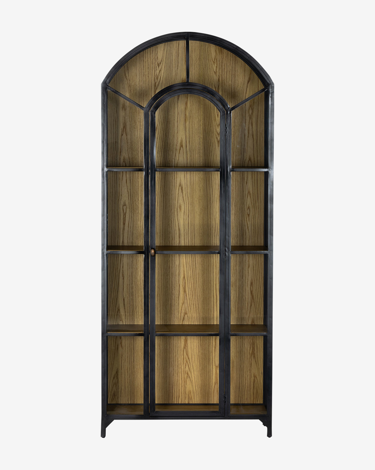 Modern Oak Cabinet with Arched Top & Glass Doors for Living Room