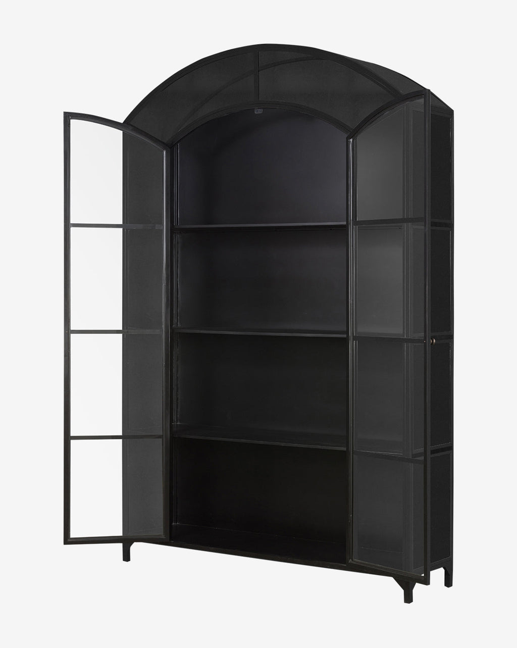 Industrial Iron & Glass Wide Cabinet with Arched Top for Living Room