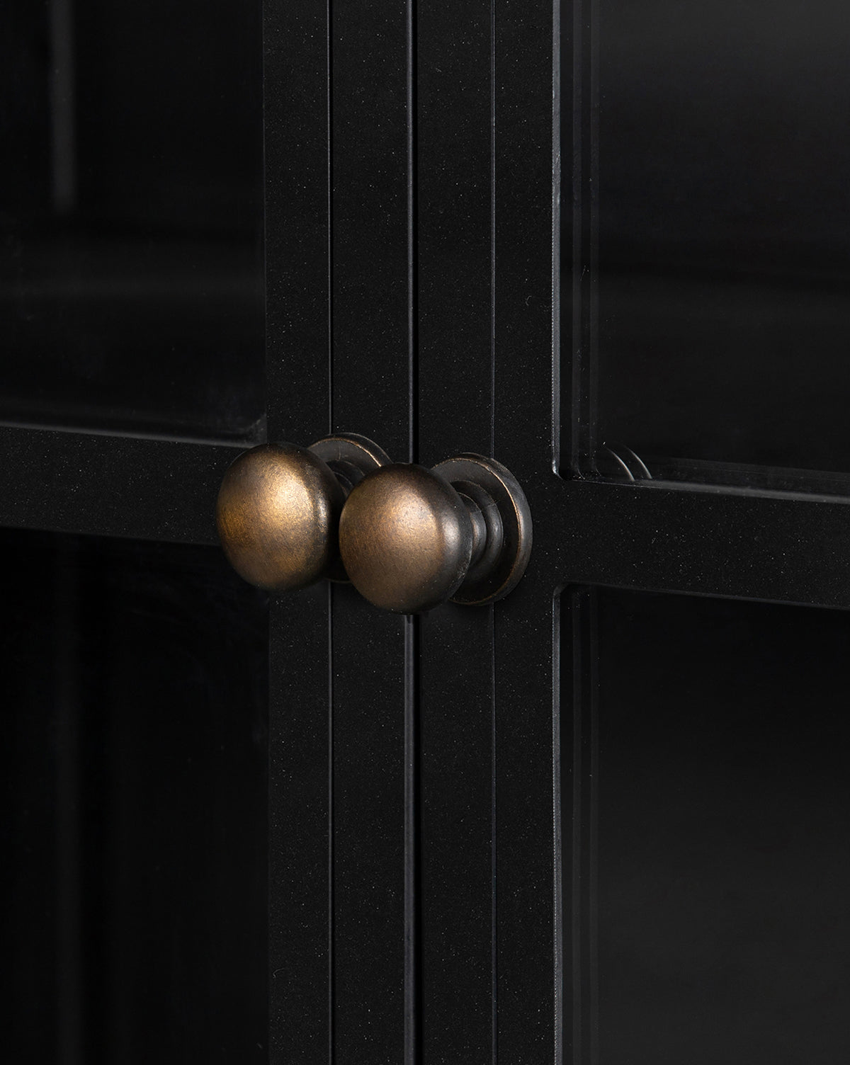 Industrial Matte Iron Cabinet with Brass Hardware & Crescent Legs for Living Room