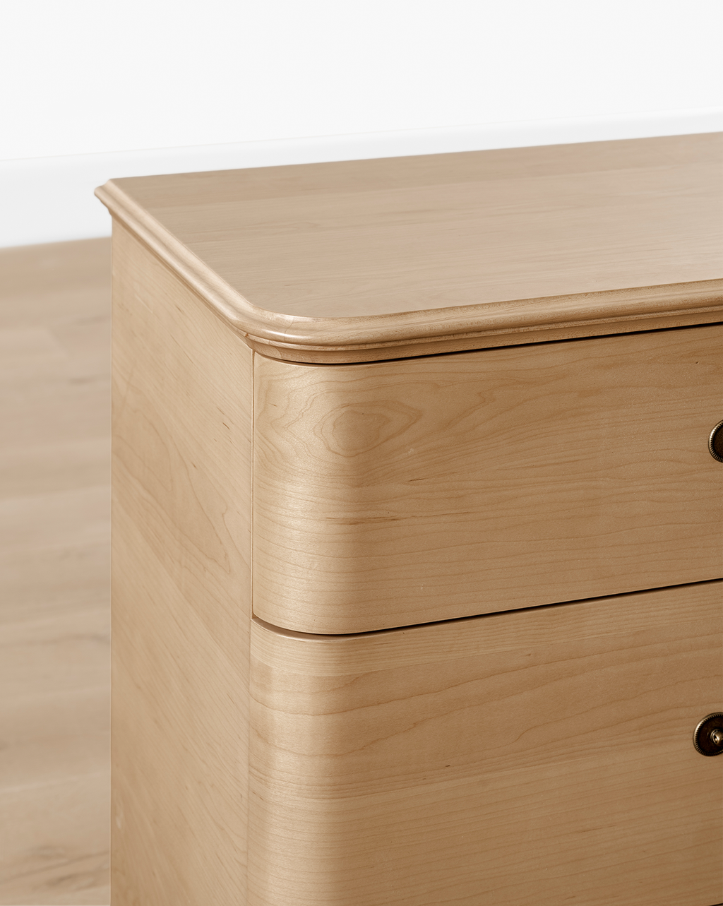 Classic Light Wood Dresser with Brass Hardware & Bun Feet for Bedroom