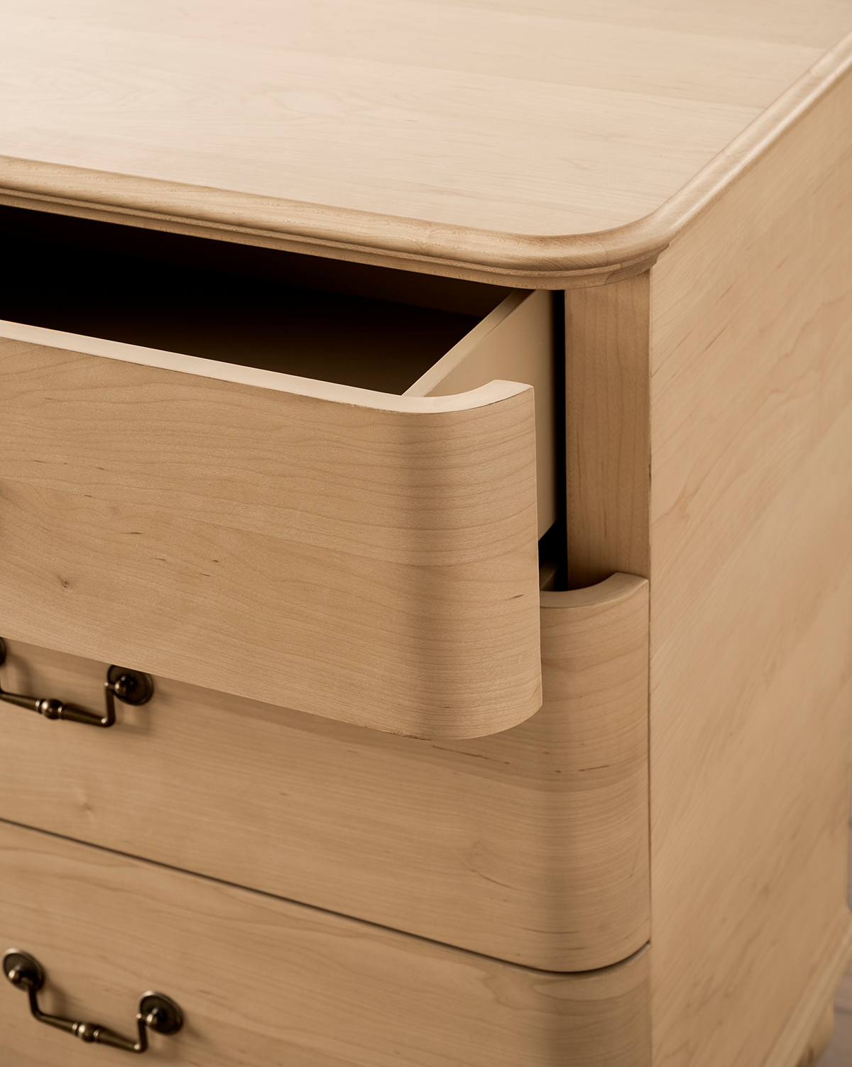 Classic Light Wood Dresser with Brass Hardware & Bun Feet for Bedroom