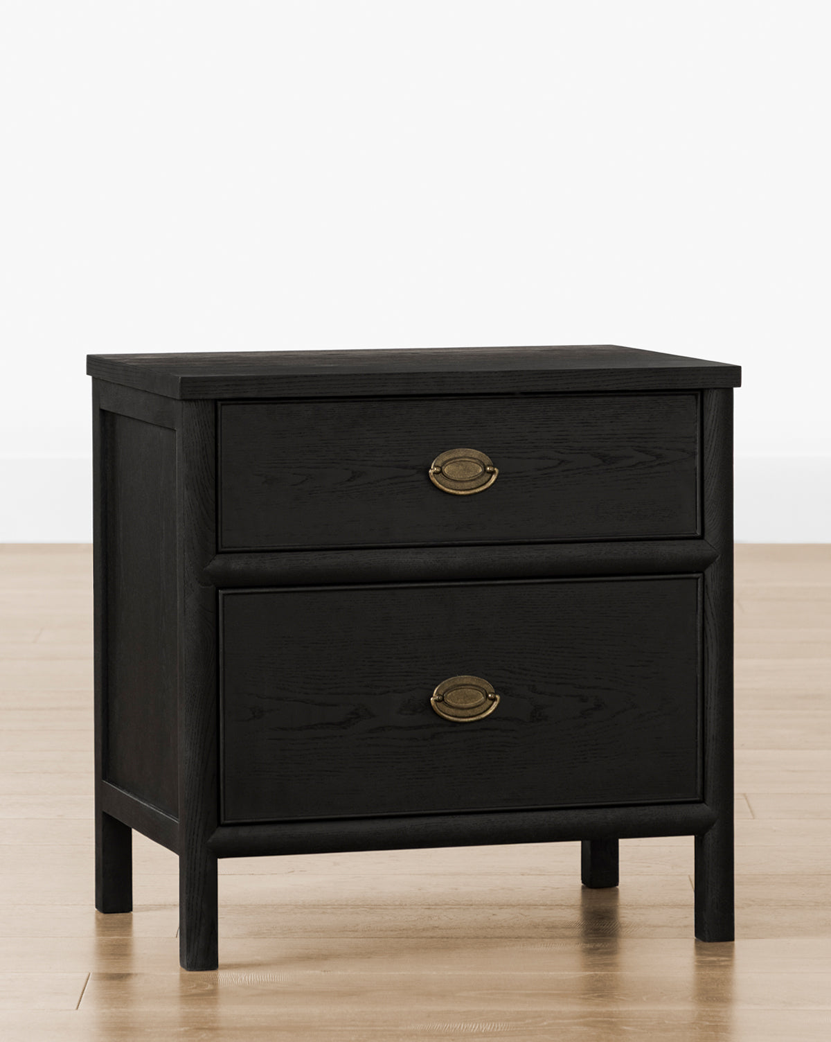 Modern Black Ash Nightstand with Brass Hardware & Spacious Drawer for Bedroom