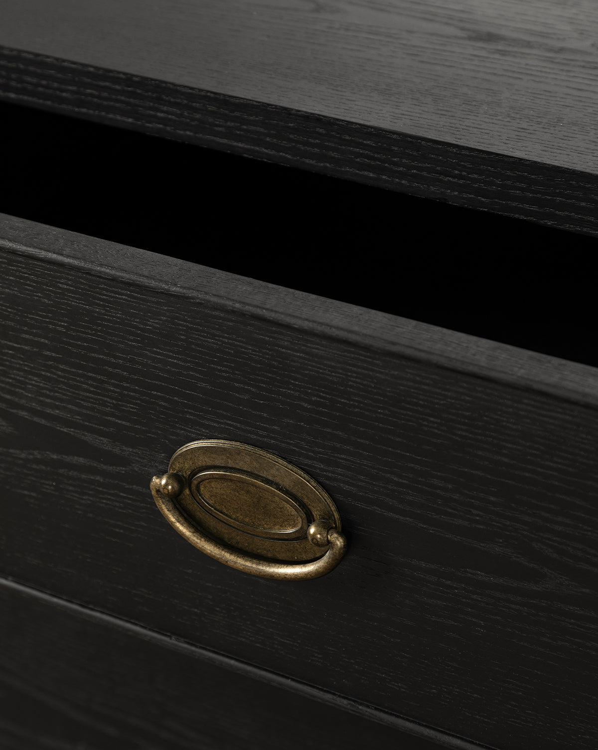 Modern Black Ash Nightstand with Brass Hardware & Spacious Drawer for Bedroom