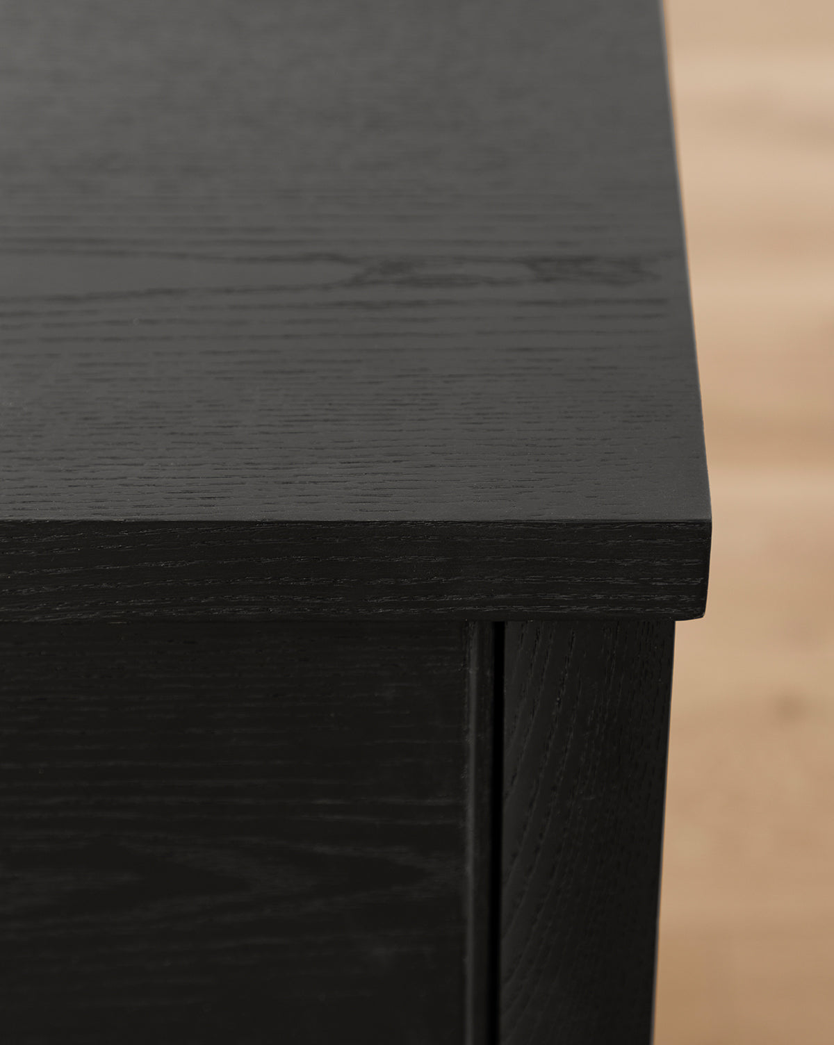 Modern Black Ash Nightstand with Brass Hardware & Spacious Drawer for Bedroom