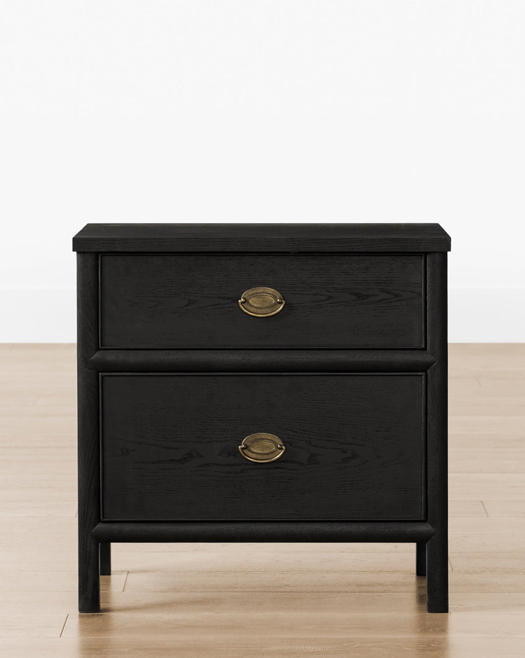 Modern Black Ash Nightstand with Brass Hardware & Spacious Drawer for Bedroom