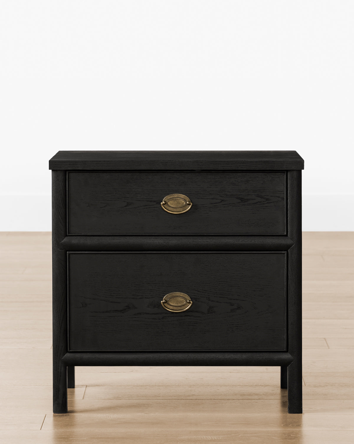 Modern Black Ash Nightstand with Brass Hardware & Spacious Drawer for Bedroom
