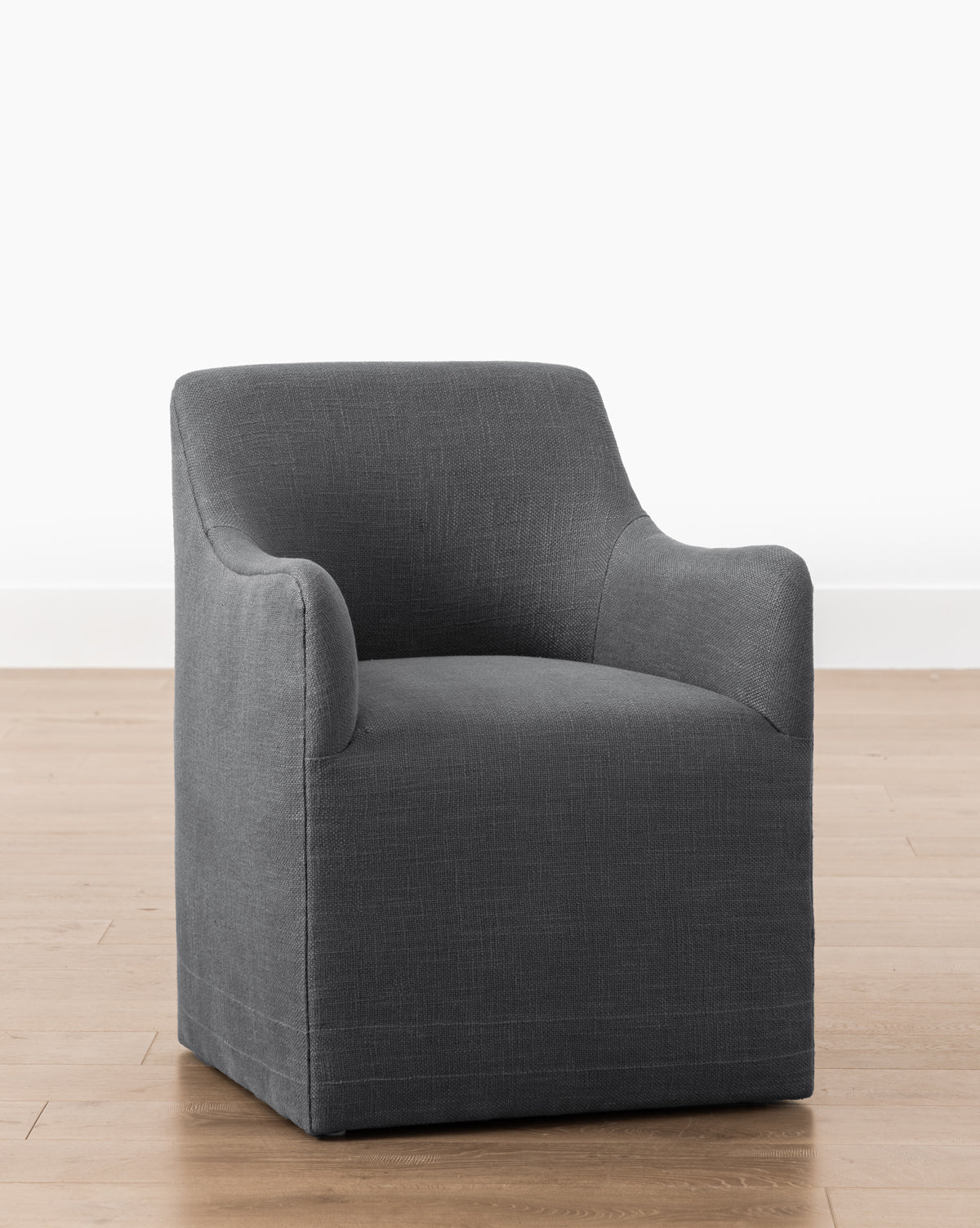 Contemporary Linen Dining Chair with Fluid Armrests for Dining Room