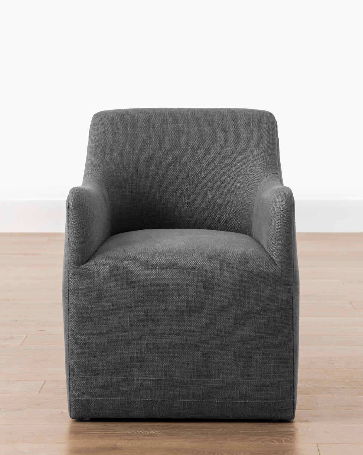 Contemporary Linen Dining Chair with Fluid Armrests for Dining Room