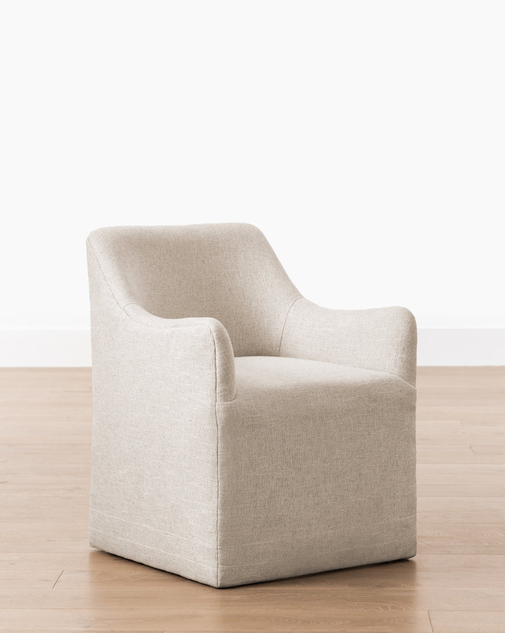 Contemporary Linen Dining Chair with Fluid Armrests for Dining Room