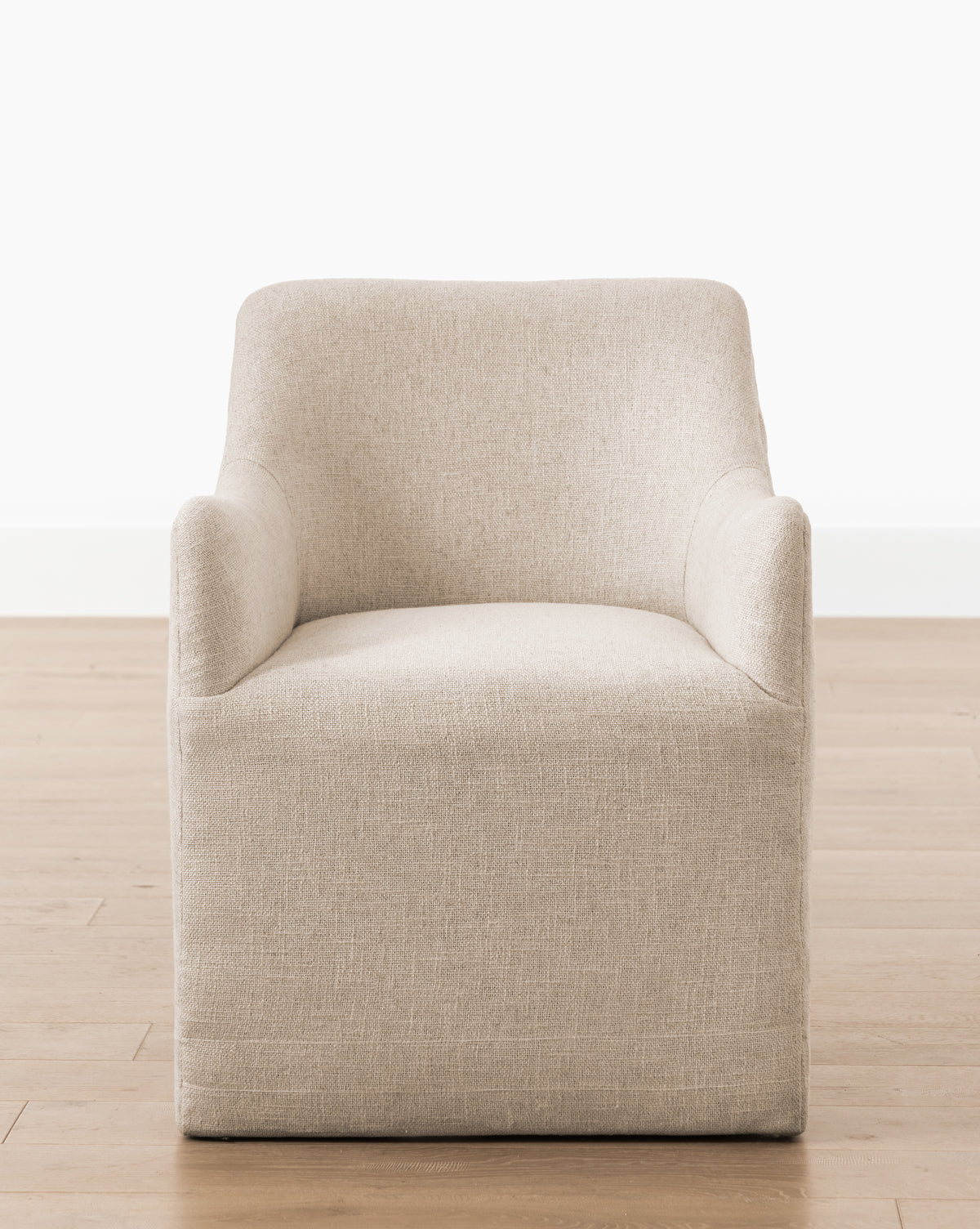 Contemporary Linen Dining Chair with Fluid Armrests for Dining Room