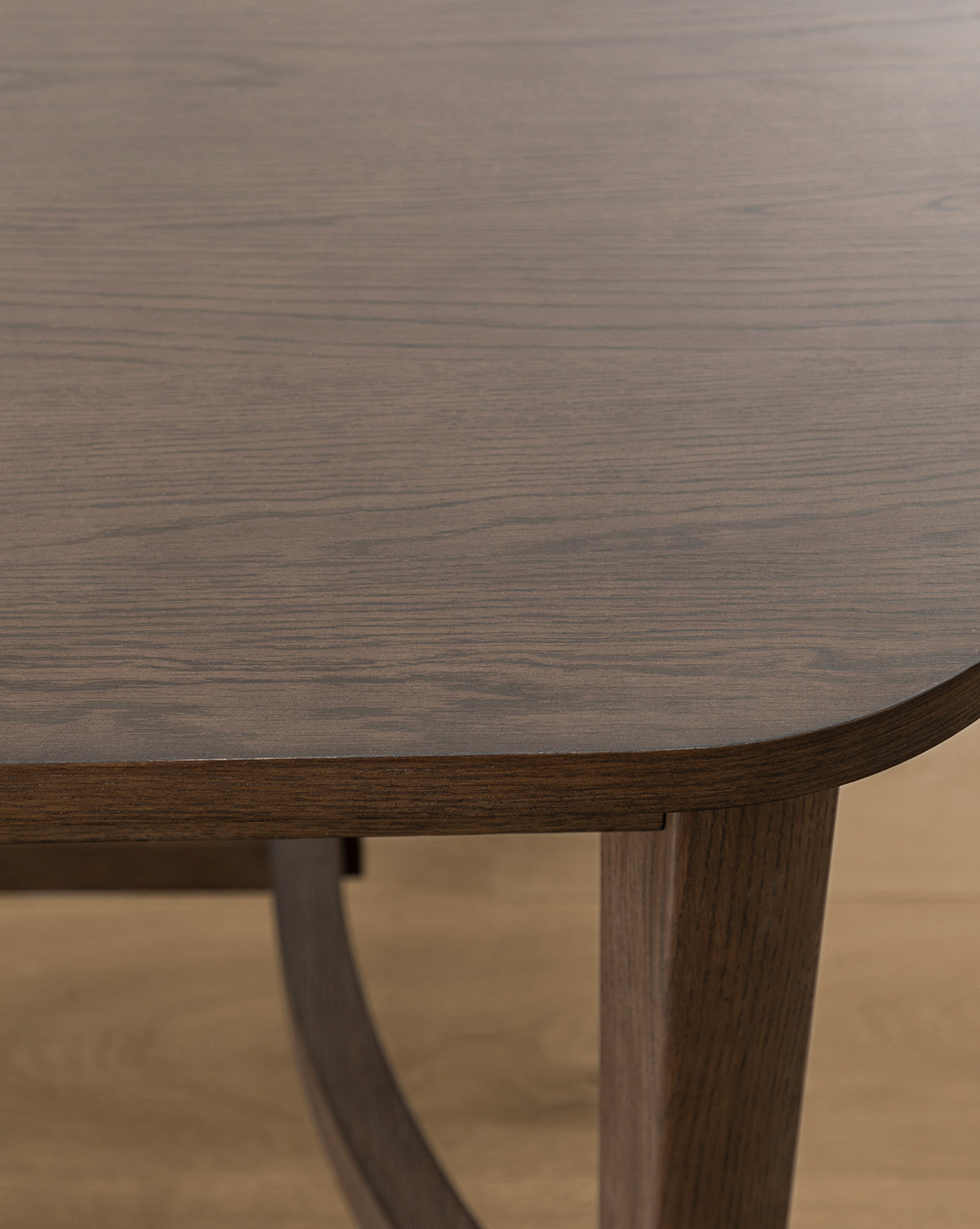 Modern Walnut Oak Dining Table with Curved Base Supports for Dining Room