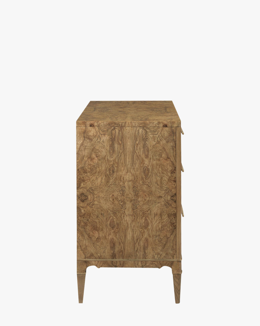 Artisan Olive Ash Burl Chest with Brass Hardware & Tapered Legs for Bedroom