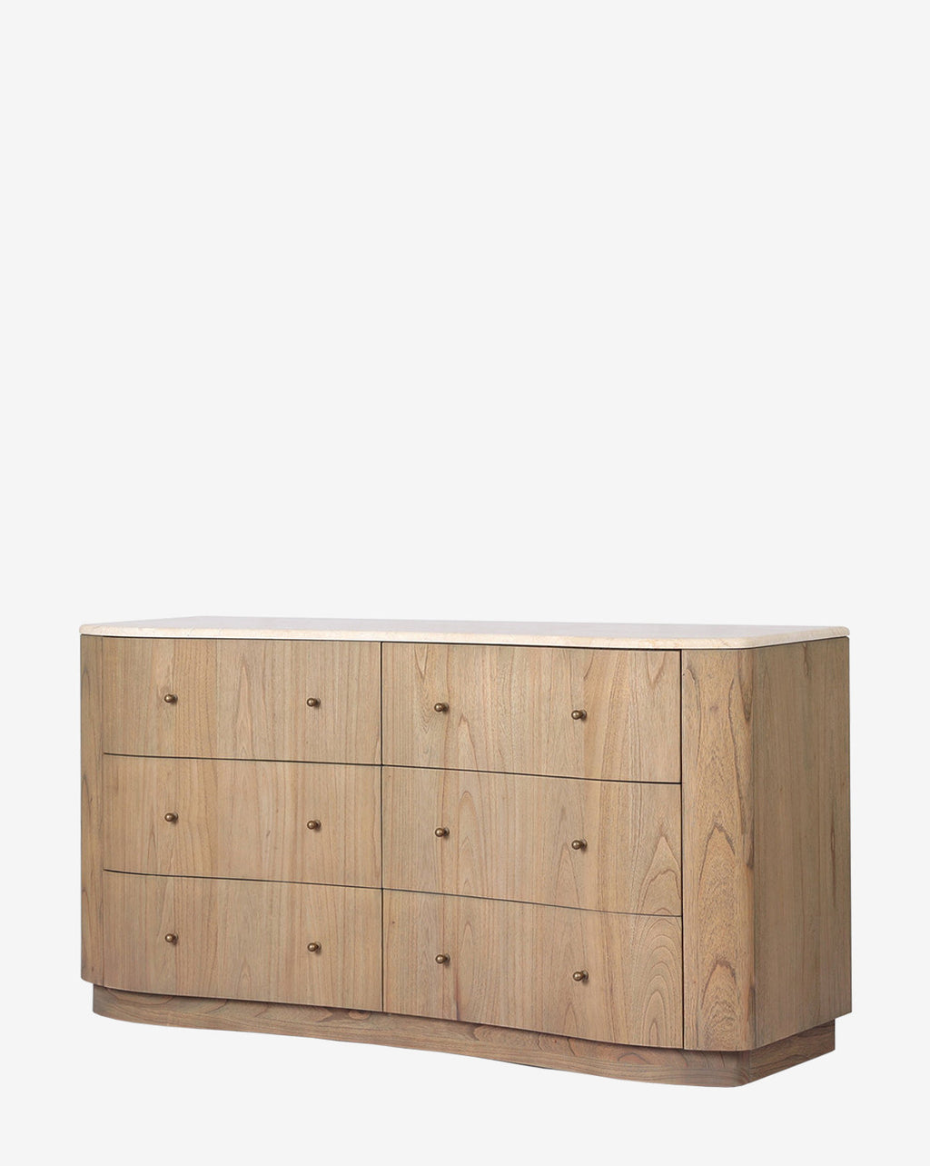Natural Mindi Wood Dresser with Marbled Surface & Six Drawers for Bedroom