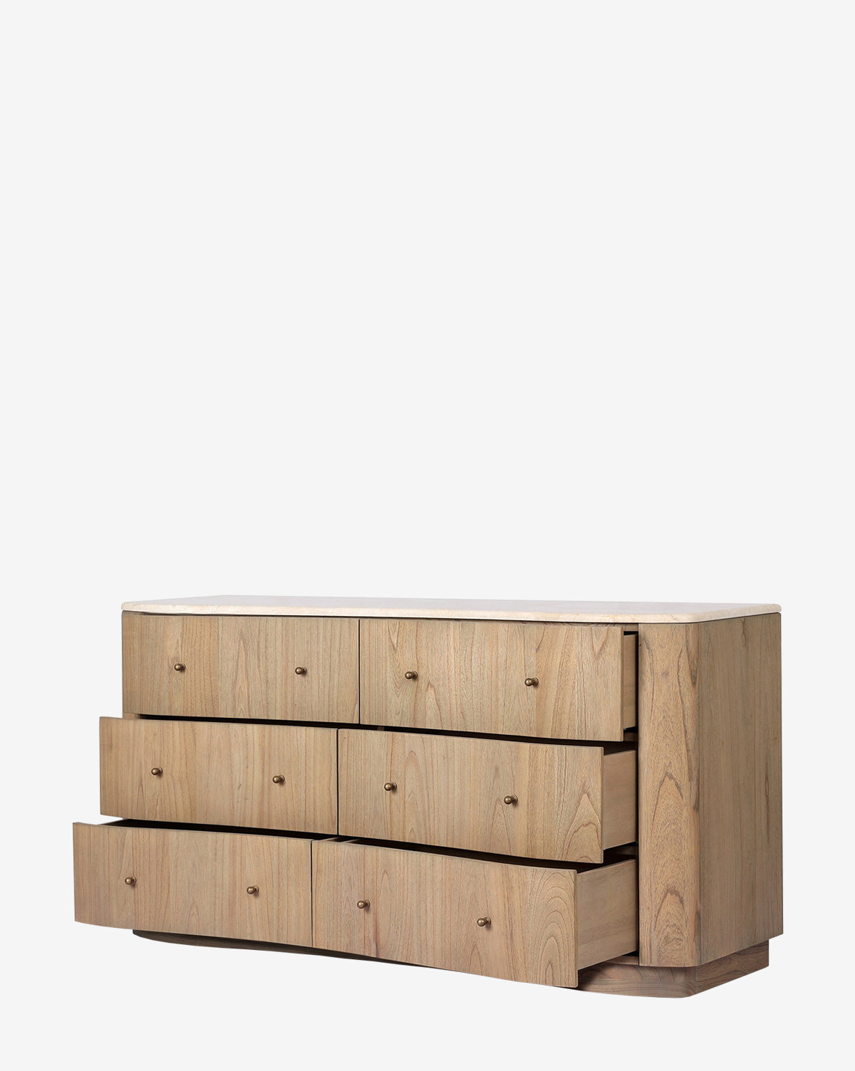 Natural Mindi Wood Dresser with Marbled Surface & Six Drawers for Bedroom