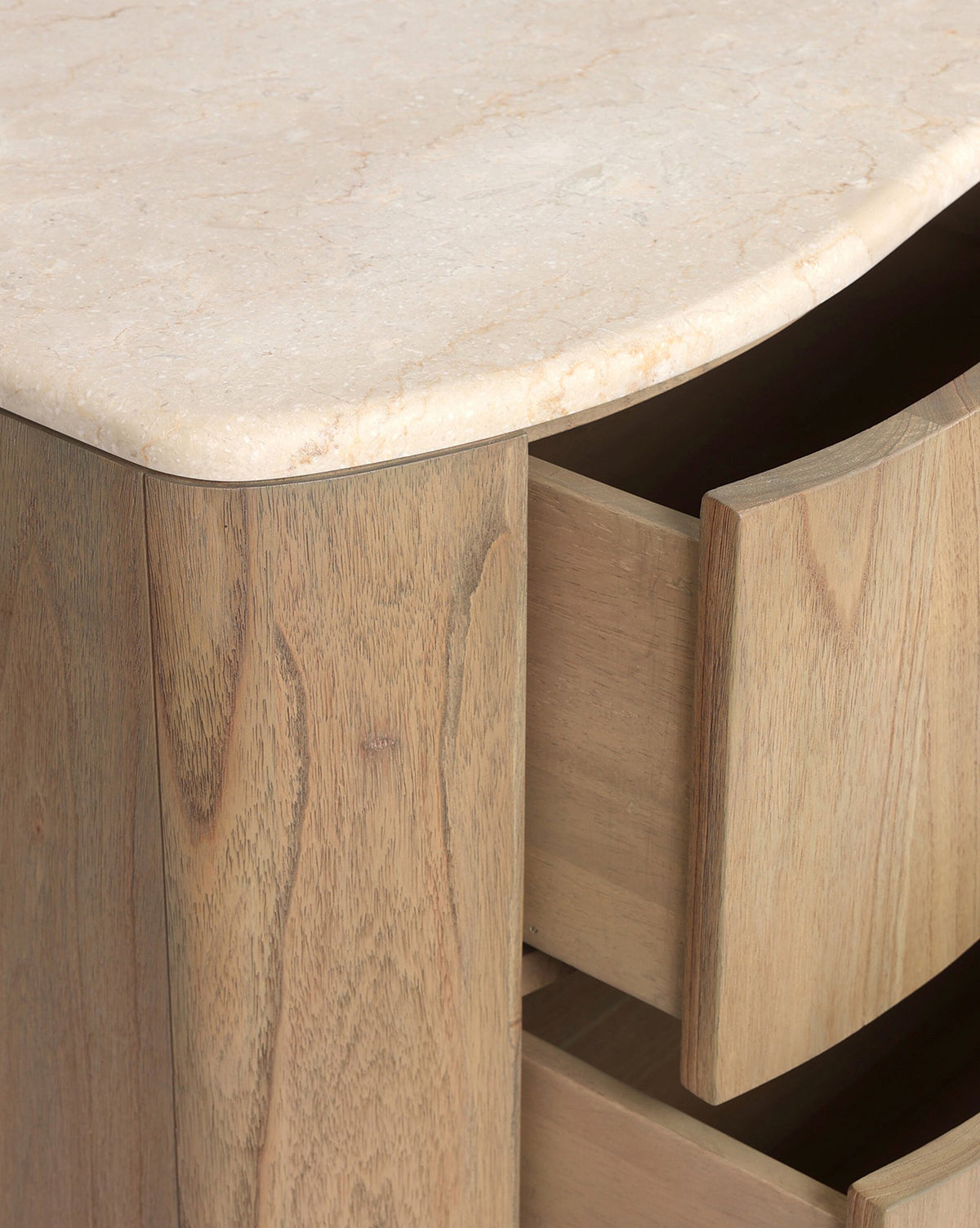 Natural Mindi Wood Dresser with Marbled Surface & Six Drawers for Bedroom