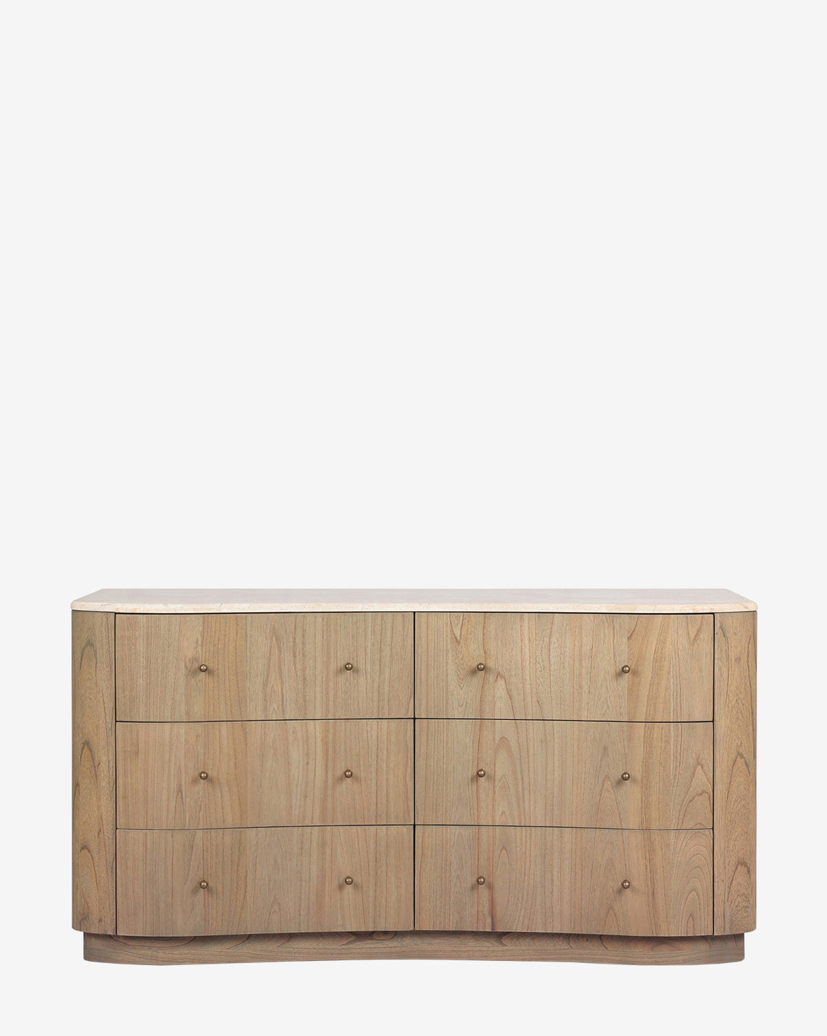 Natural Mindi Wood Dresser with Marbled Surface & Six Drawers for Bedroom