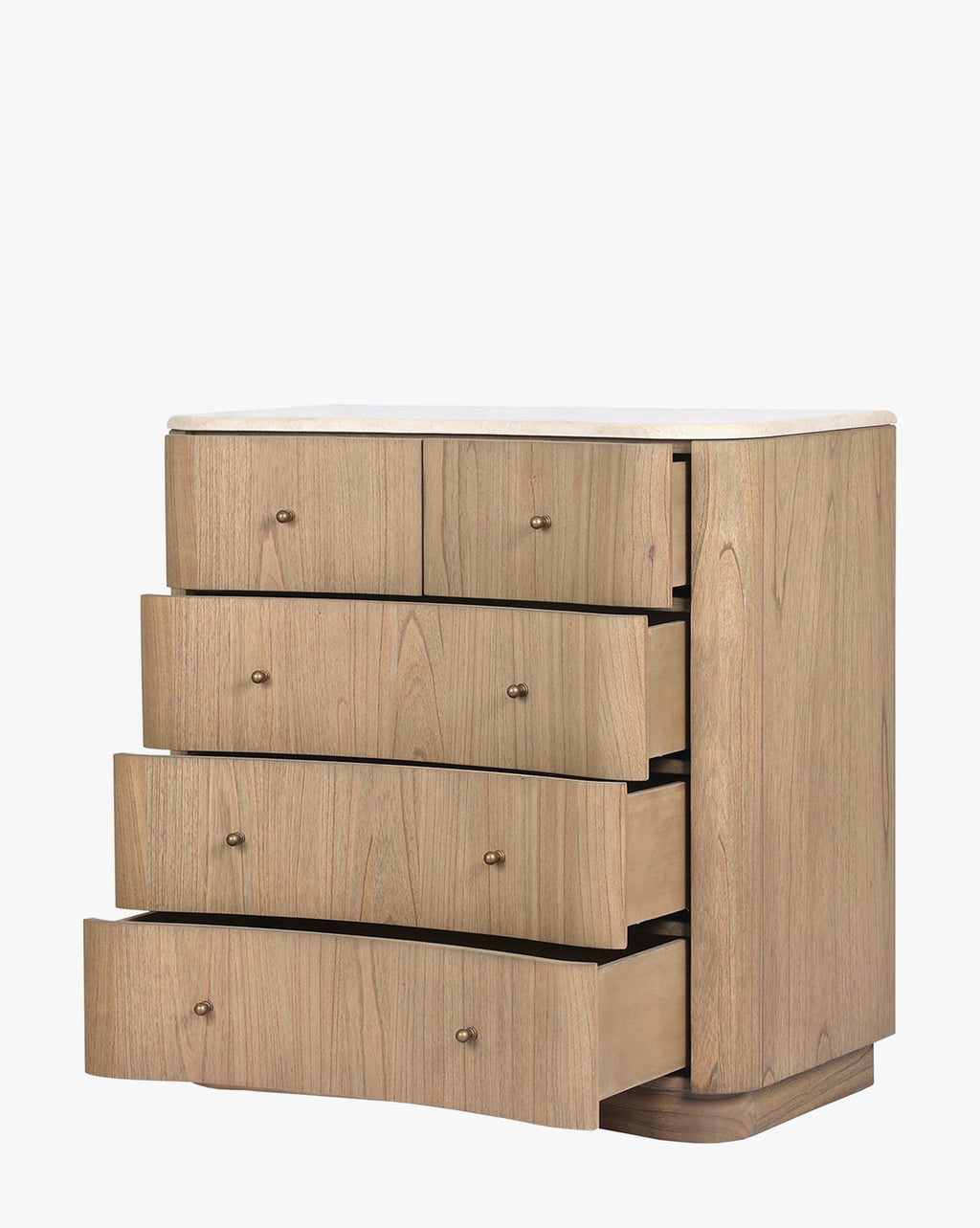 Natural Mindi Wood Chest with Marbled Surface & Six Drawers for Bedroom