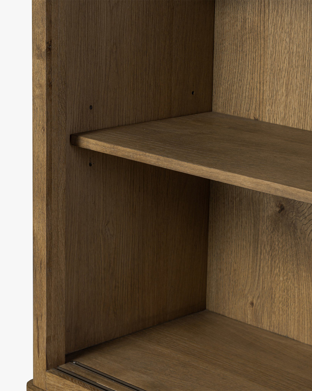 Classic Honey Oak Cabinet with Framed Glass Doors & Generous Drawers for Living Room