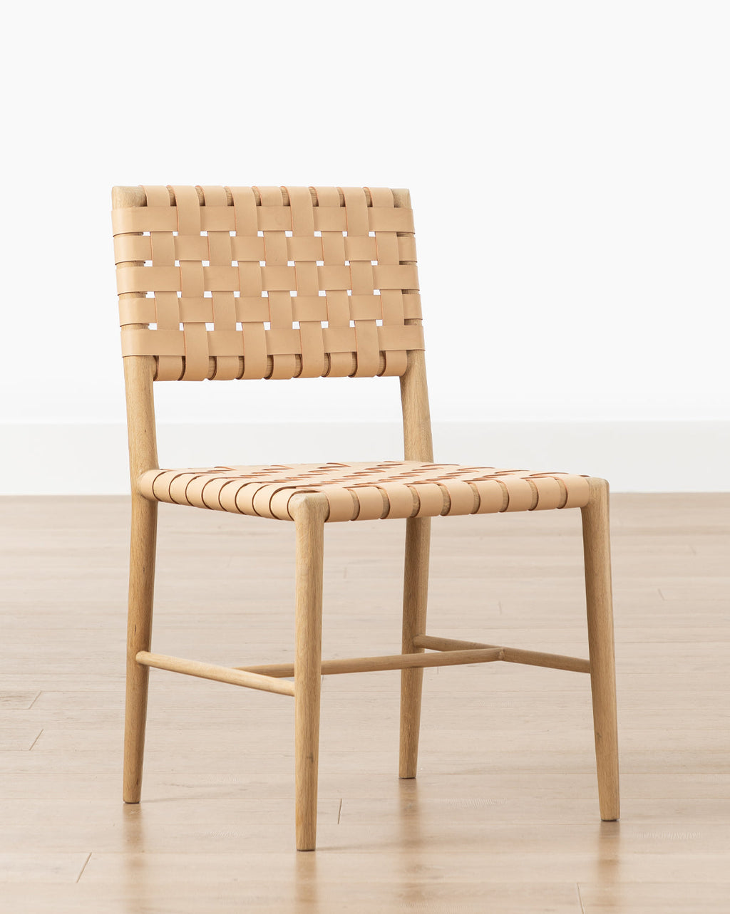 Modern Leather & White Oak Dining Chair with Tapered Legs for Dining Room