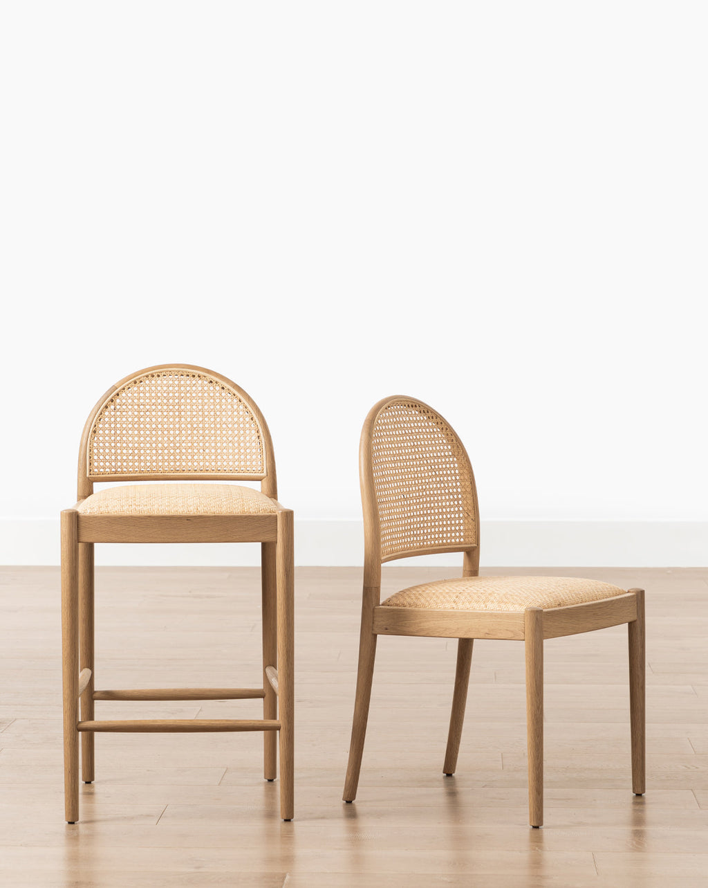 Coastal Oak & Cane Dining Chair with Natural Woven Seat for Dining Room