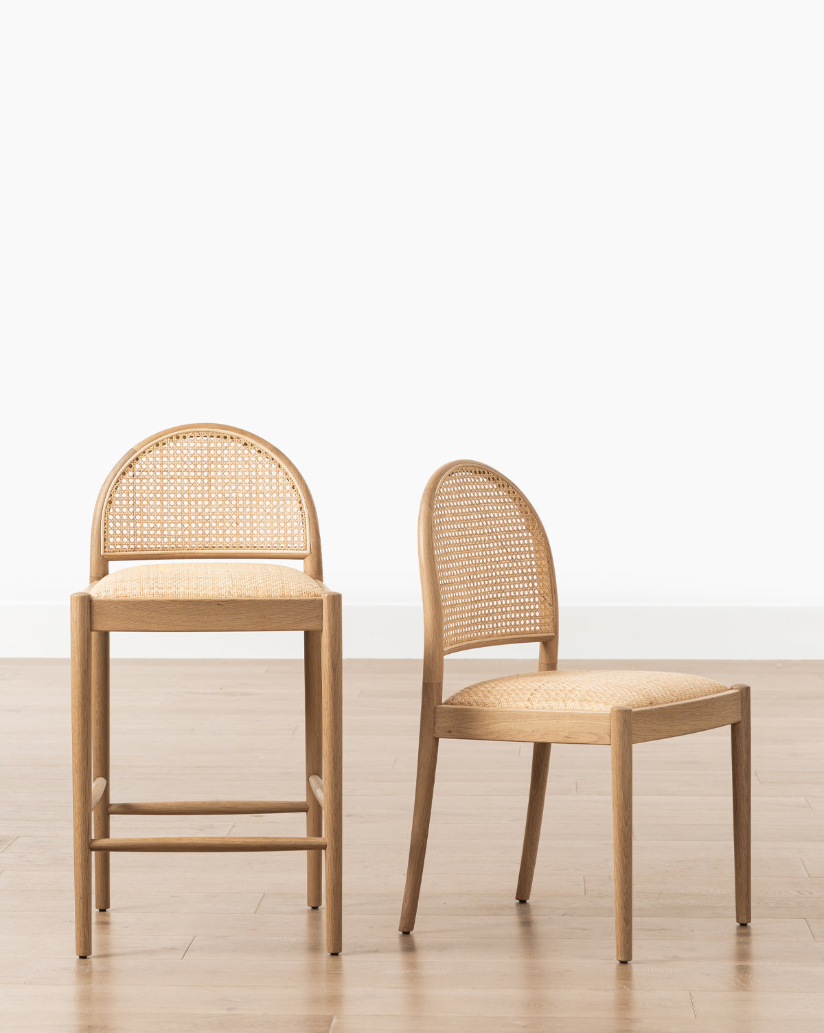 Coastal Oak & Cane Dining Chair with Natural Woven Seat for Dining Room