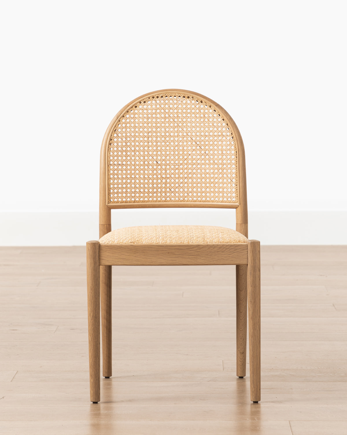 Coastal Oak & Cane Dining Chair with Natural Woven Seat for Dining Room