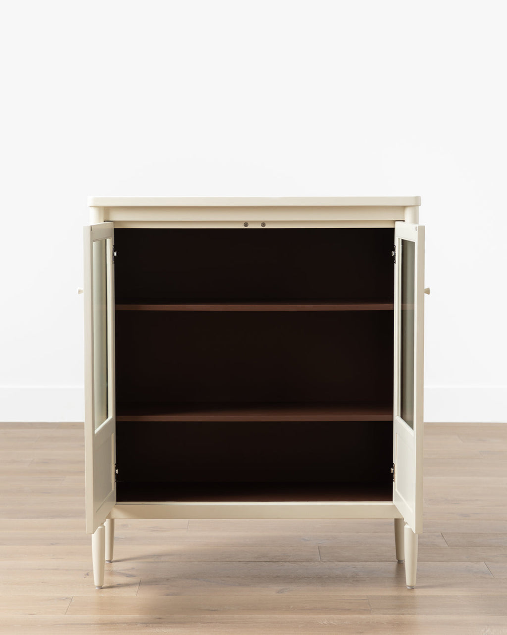 Victorian Painted Wood Cabinet with Glass Doors & Tapered Legs for Living Room
