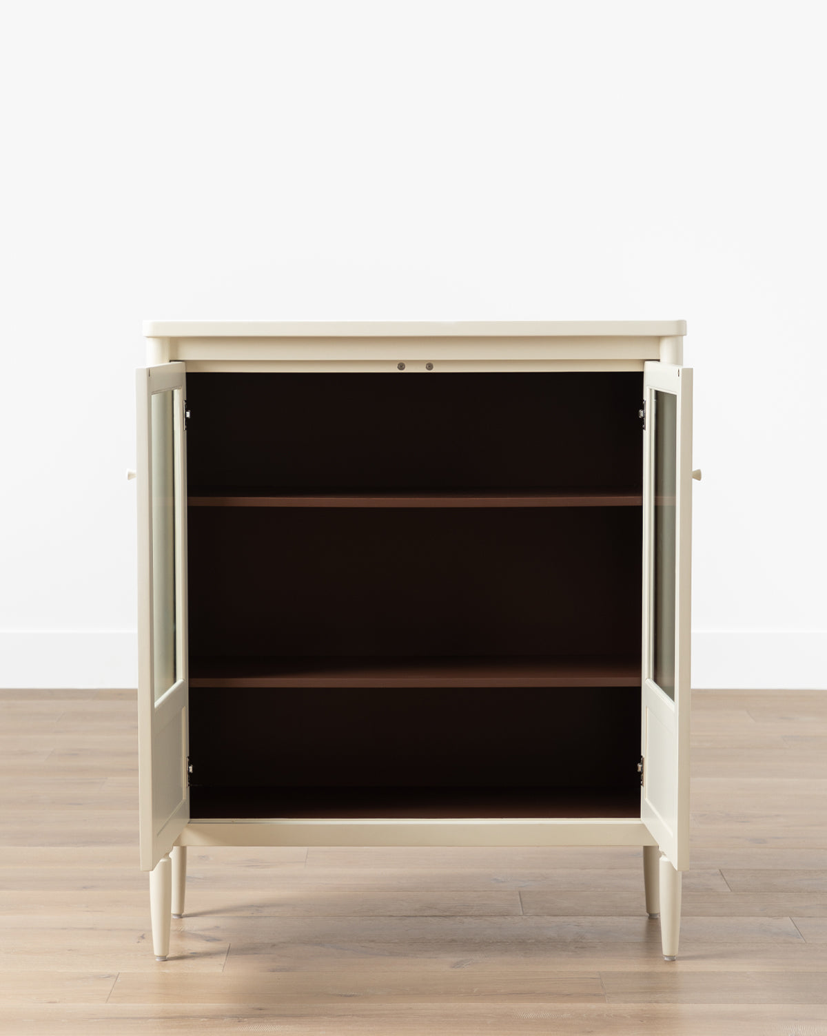 Victorian Painted Wood Cabinet with Glass Doors & Tapered Legs for Living Room