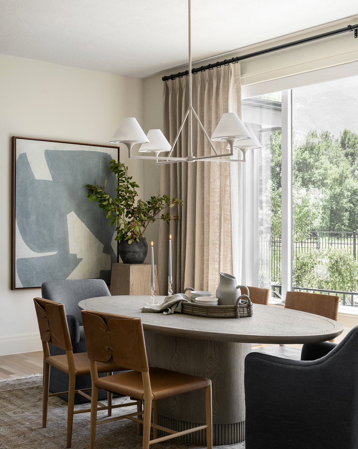 Transitional Leather & Wood Dining Chair with Rounded Straps for Dining Room