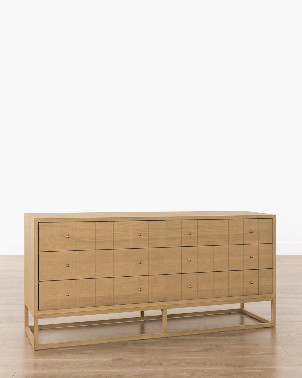 Contemporary Dresser with Etched Grid Pattern & Brass Pulls for Bedroom