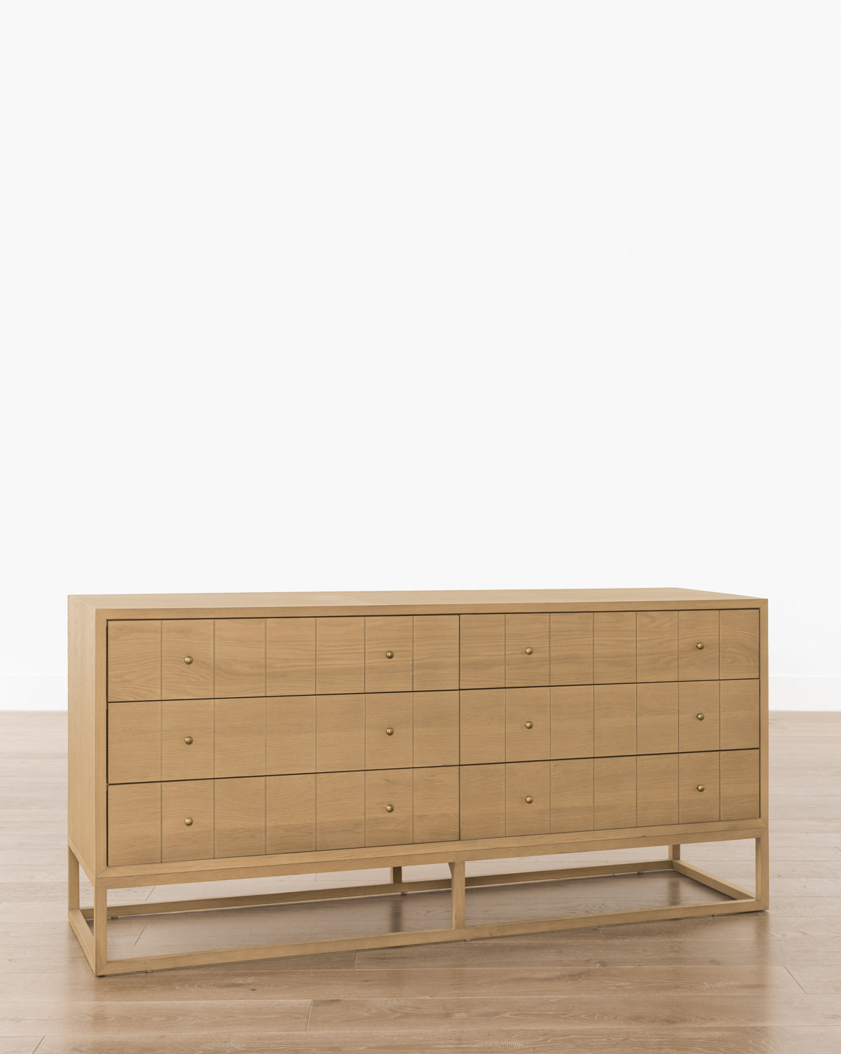 Contemporary Dresser with Etched Grid Pattern & Brass Pulls for Bedroom