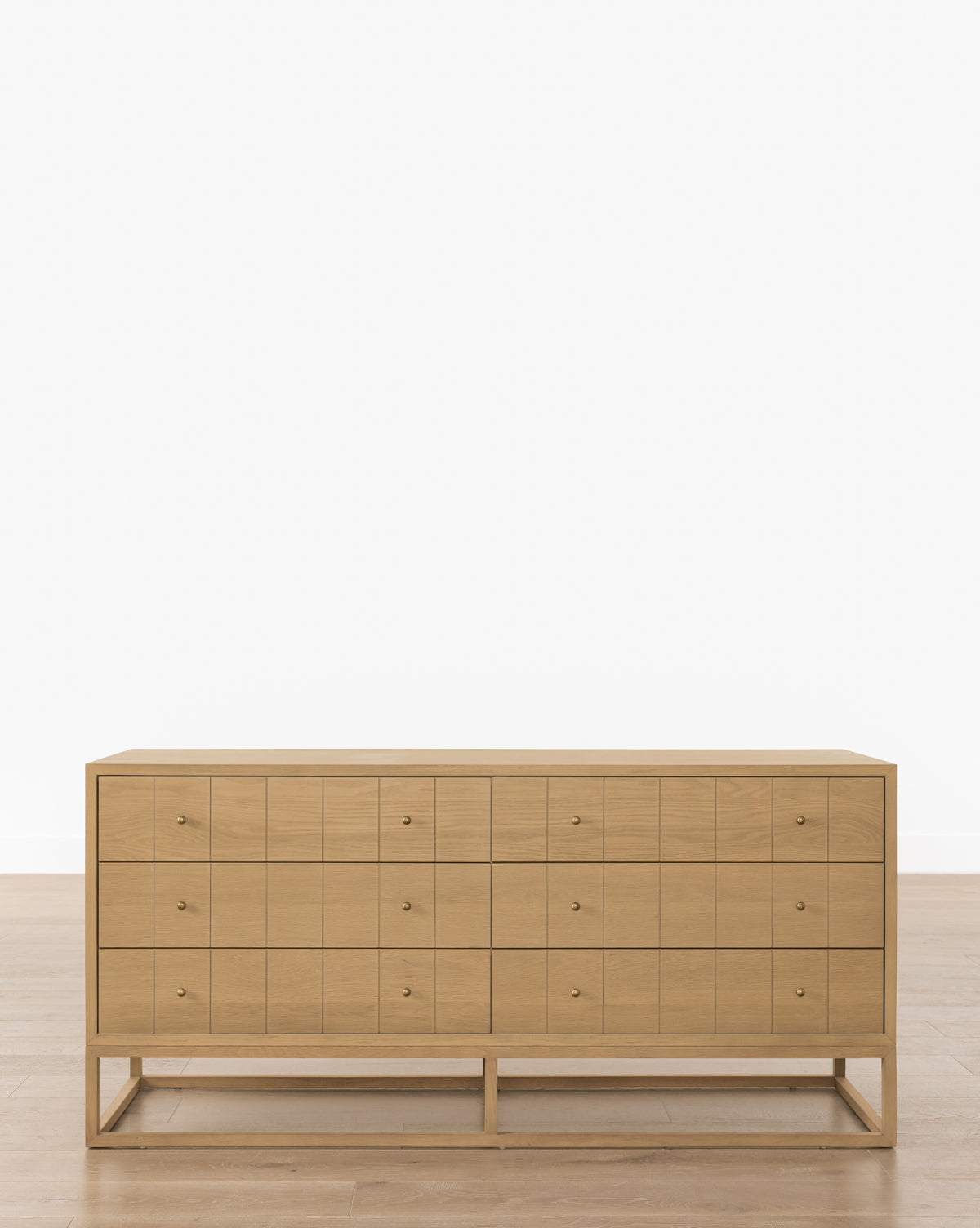 Contemporary Dresser with Etched Grid Pattern & Brass Pulls for Bedroom
