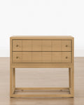 Contemporary Oak Nightstand with Etched Grid Pattern & Brass Pulls for Bedroom