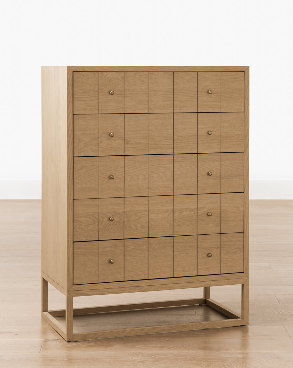 Contemporary Tall Dresser with Etched Pattern & Brass Pulls for Bedroom