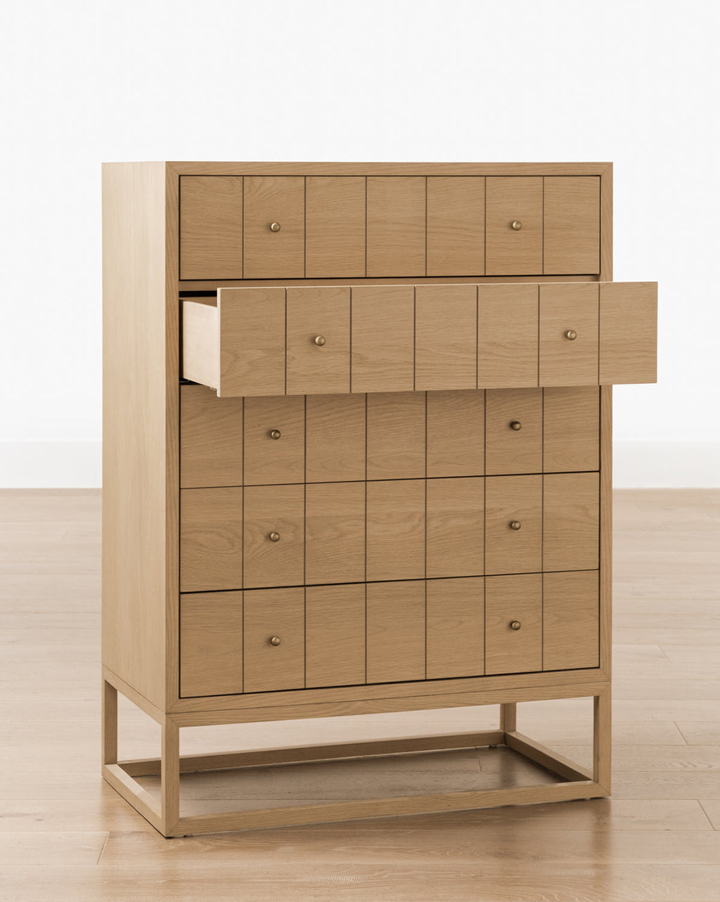 Contemporary Tall Dresser with Etched Pattern & Brass Pulls for Bedroom