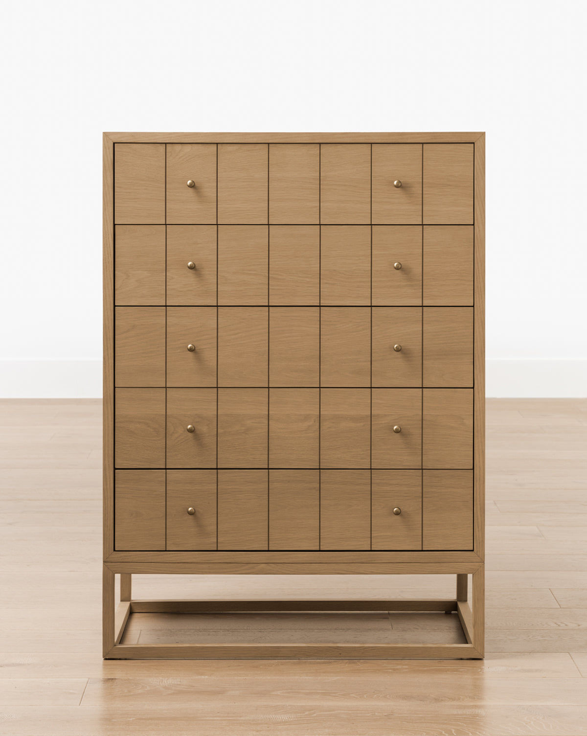 Contemporary Tall Dresser with Etched Pattern & Brass Pulls for Bedroom