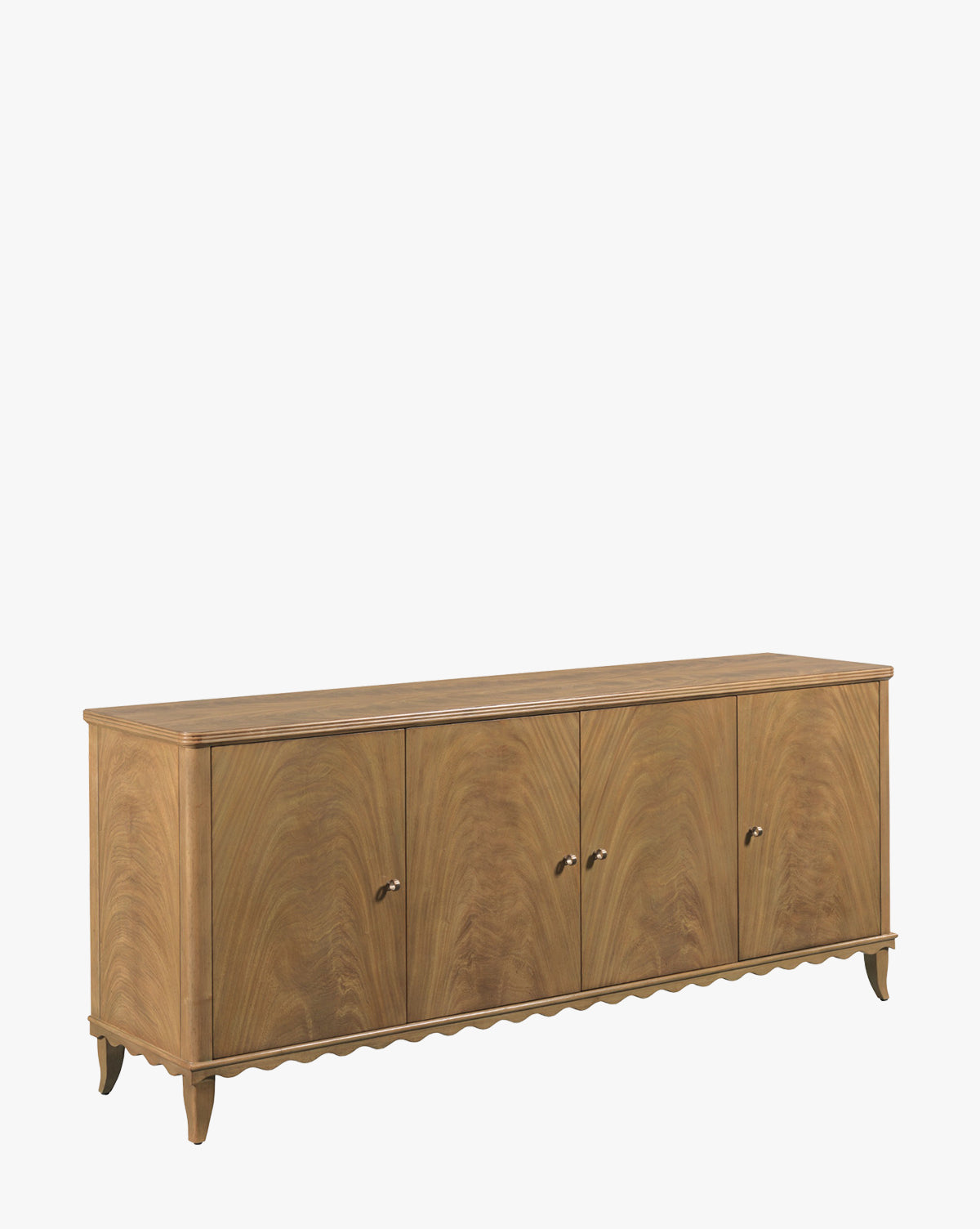 Natural Wood Sideboard with Scalloped Apron & Tapered Legs for Living Room
