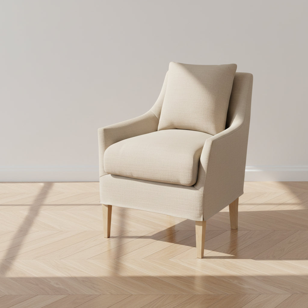 Classic Slipcover Dining Chair with Feather Cushions & Tapered Legs for Dining Room