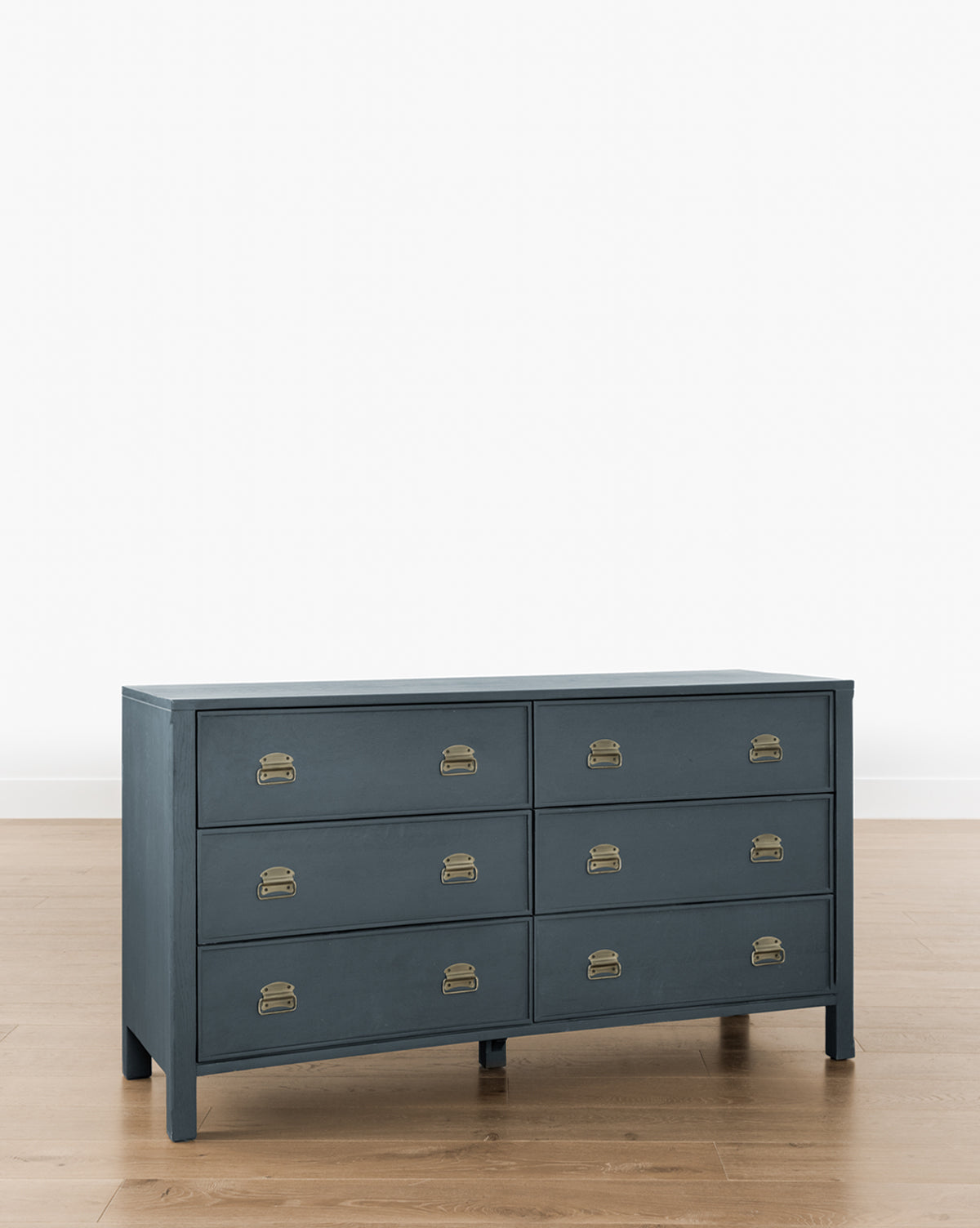 Modern Walnut Dresser with Curved Front & Brass Pulls for Bedroom
