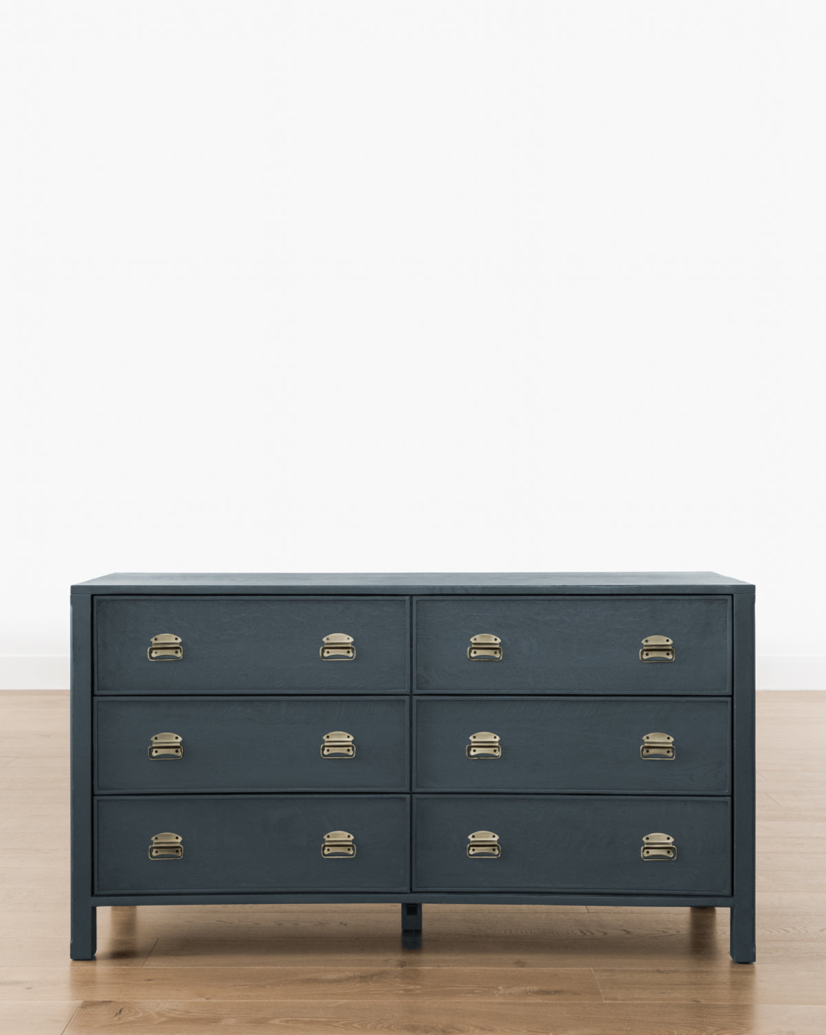 Modern Walnut Dresser with Curved Front & Brass Pulls for Bedroom