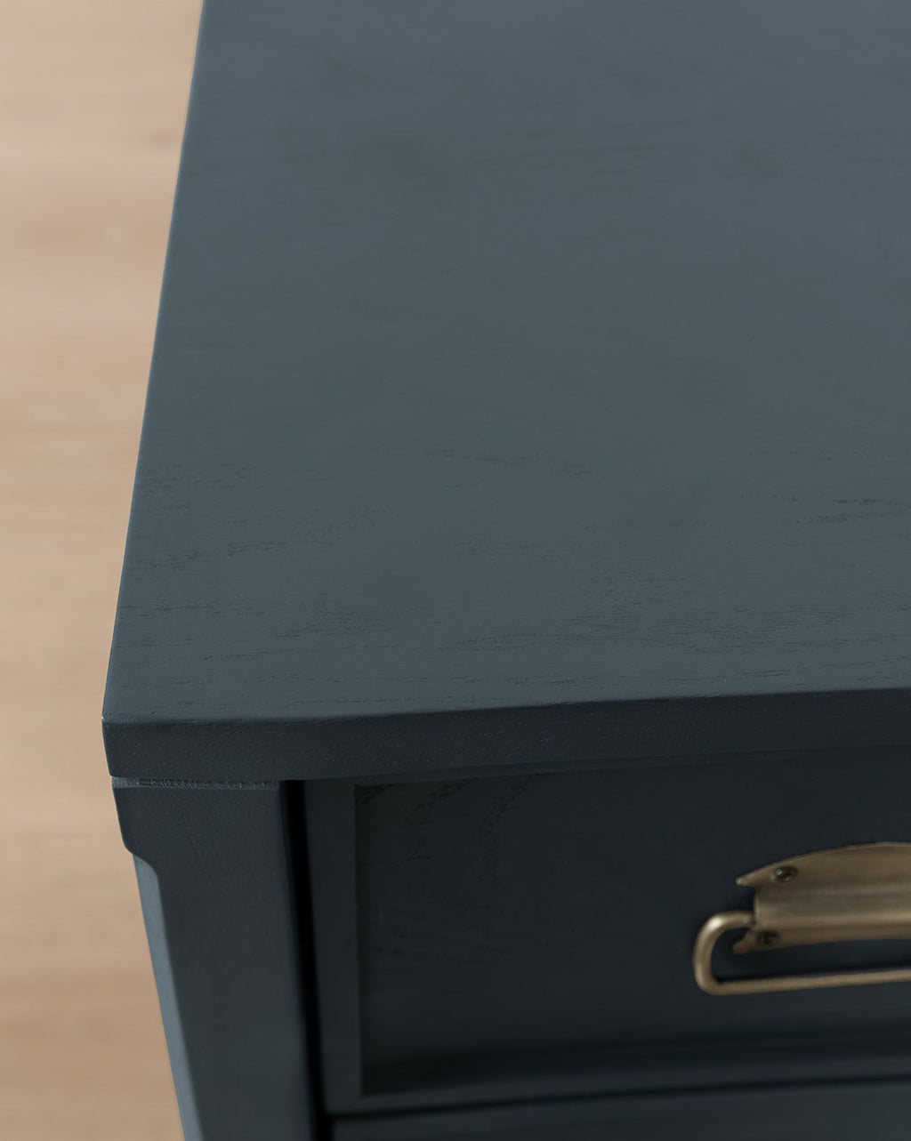 Modern Wood Nightstand with Curved Front & Brass Pulls for Bedroom